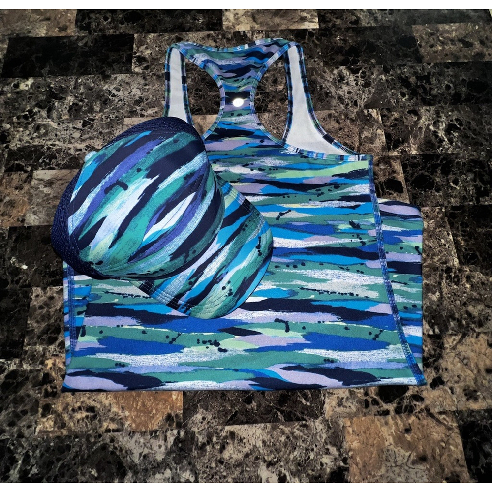 LULULEMON CAP HAT OS AND RACERBACK TANK TOP SIZE 6 PTP 14” Green And Blue Color